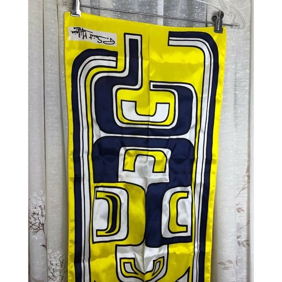 Vintage P St. Hilaire Paris Graphic Scarf Yellow Blue 14 x 54 - Picture 2 of 8